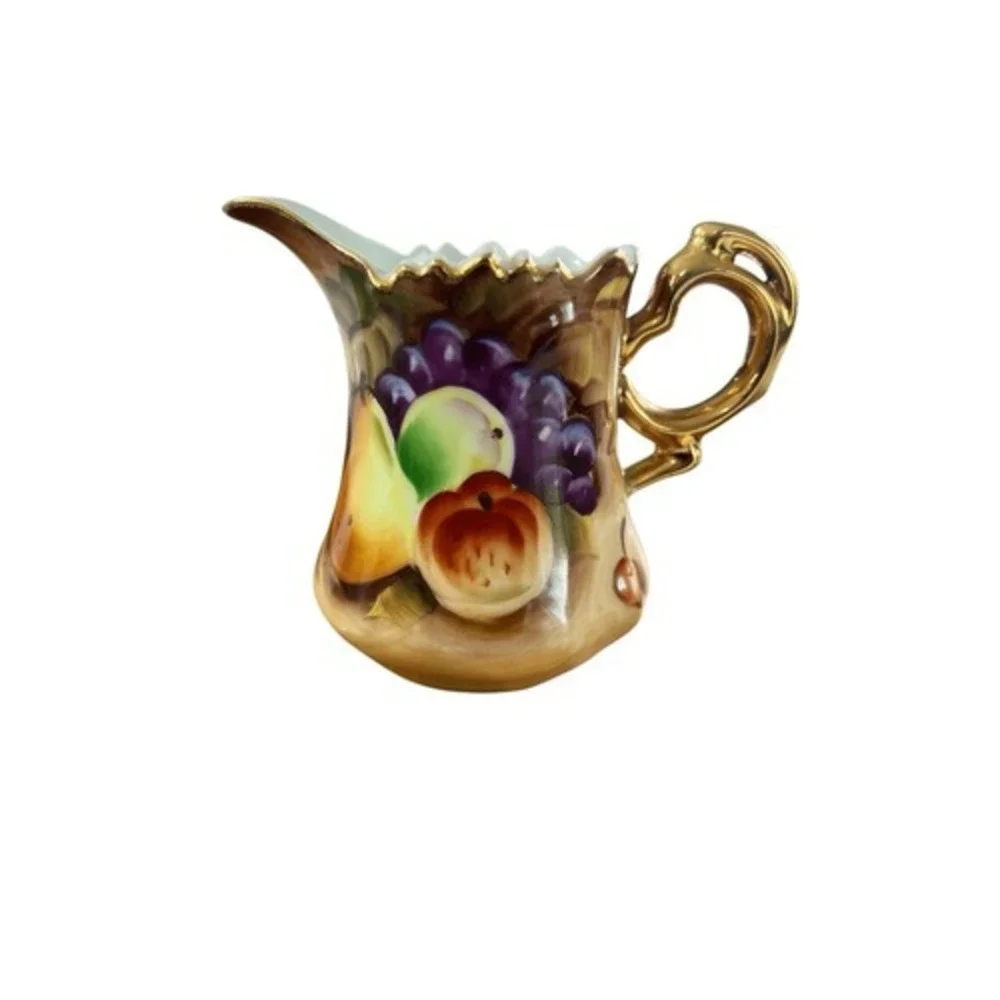 Vintage Lefton China Fruit Creamer Hand Painted Grapes Pear Peach Gold Trim